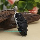 100% NEW Obsidian Crystal Pendant Happy Buddha with 925 Silver オブシディアン O13