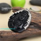 100% NEW Obsidian Crystal Pendant Guanyin觀世音菩薩 with 925 Silver オブシディアン O14