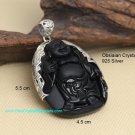 100% NEW Obsidian Crystal Pendant Happy Buddha with 925 Silver オブシディアン O17
