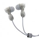 Cat Clear Crystals Stainless Steel Jewelry Earphones Earbuds + iPhone Adapter