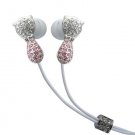 Cat Pink Crystals Stainless Steel Jewelry Earphones Earbuds + iPhone Adapter