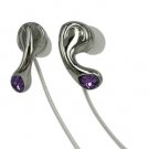 Elegant Purple Crystal Stainless Steel Jewelry Earphones Earbuds + iPhone Adapter