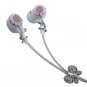 Pink Flowers Multi Clear Crystals Stainless Steel Jewelry Earbuds Earphones + iPhone Adapter