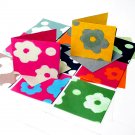 Green gift 6 greeting cards thank you birthday handmade flower paper recycled cotton 5x5 1/2