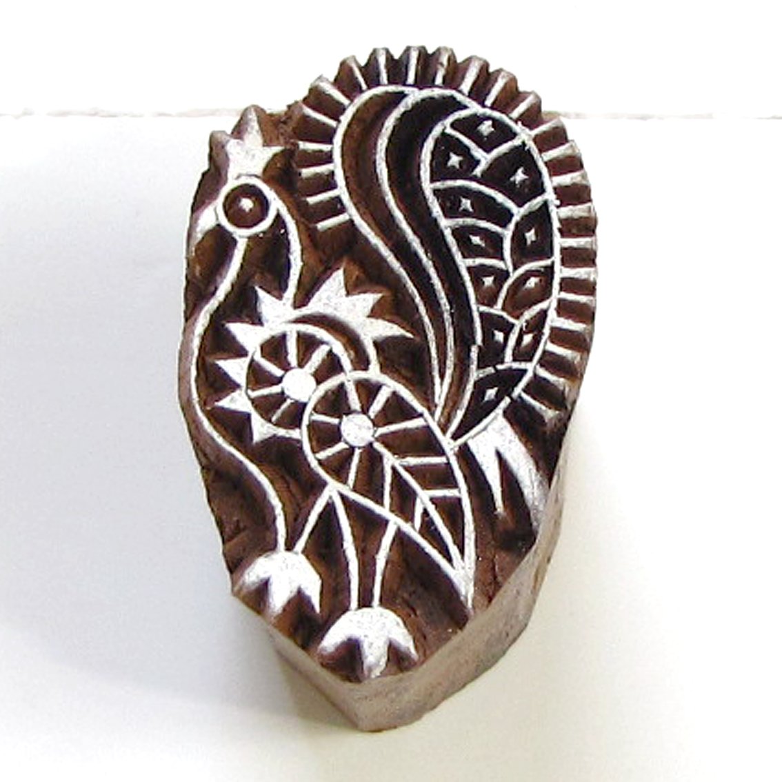 Stamping small 2in peacock handmade wood block printing ink stamps India