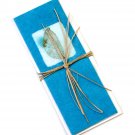 Greeting birthday thank you mom card 3x8 teal long handmade recycled leaf imprint paper