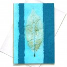 5x7 greetings thank you birth day card handmade teal leaf imprint paper eco friendly Mom