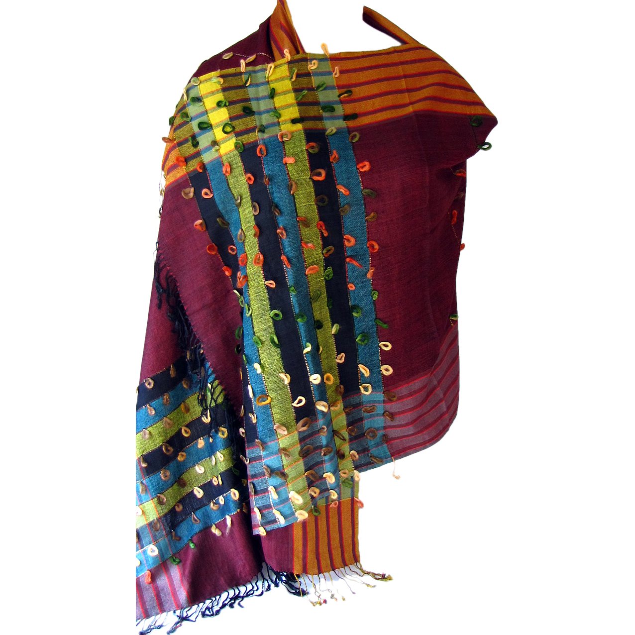 Scarf shawl for mom gift plum multi color stripe detail 28x74in 35 silk ...