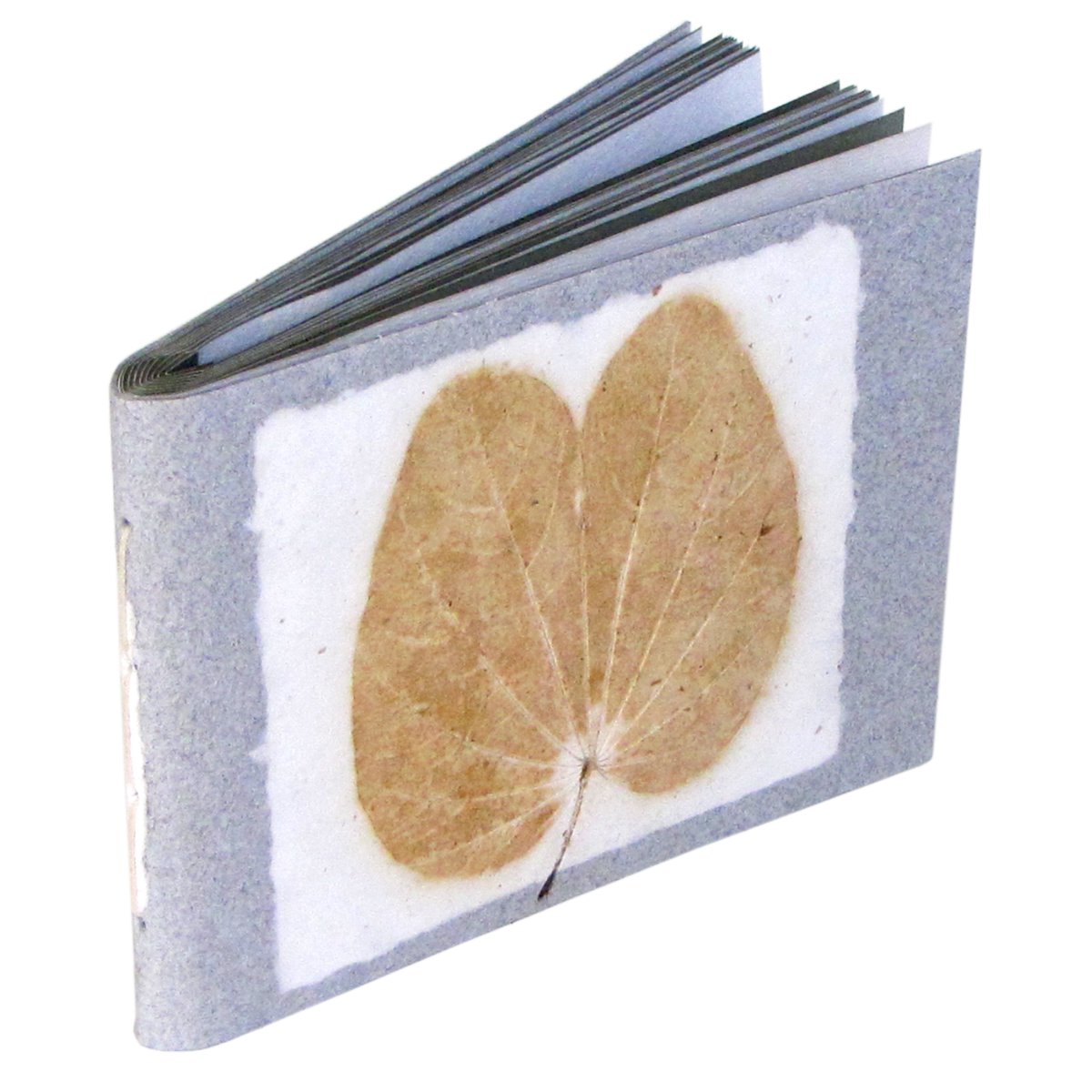 Photo book 5x7 picture album light gray natural leaf imprint 16pp handmade paper