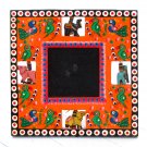 Picture photo frame wood handmade 3.5x3.5 orange hand carved Indian folk art craft mom present