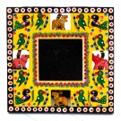 Wooden craft handmade photo picture frame 3.5x3.5 yellow square hand carved Indian folk art crafts