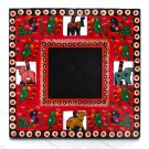 Picture frames handmade decor 3.5x3.5 square red hand carved wooden Indian craft folk art Mom