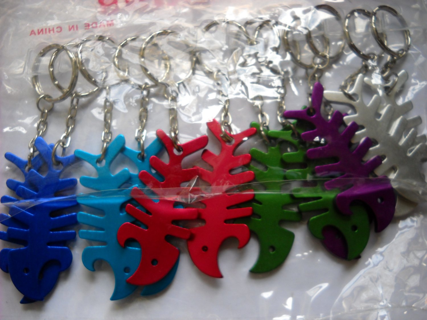 Fish bone keychain bottle opener new blue metal