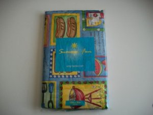 Barbecue Blue BBQ Summer Tablecloth Vinyl Flannel New