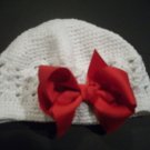 Girls White Kufi Hat Cap w/ Red Boutique Hair Bow New