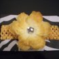 Girls Yellow Crochet Headband w/ Peony Flower Clip New