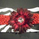 Red Crochet Headband w/ Burgundy Gerbera Flower Clip