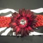 Red Crochet Headband w/ Burgundy Gerbera Flower Clip