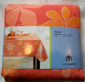 Peach Tablecloth Flowers PEVA Vinyl Oblong 60" X 102"
