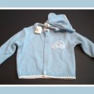 Baby Boys Blue CAR Sweater Gift Set Booties Hat NWT 3 6