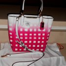 COACH MADISON GINGHAM SAFFIANO MINI BONDED TOTE HANDBAG PINK RUBY MODEL 30136
