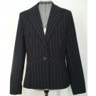 Womens Merona Lined Blazer Black Pin-Striped Polyester Rayon Spandex Size M Like New