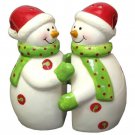 Salt and Pepper Shakers Hugging Snowman Couple Holiday Porcelain Shaker Set 2pc