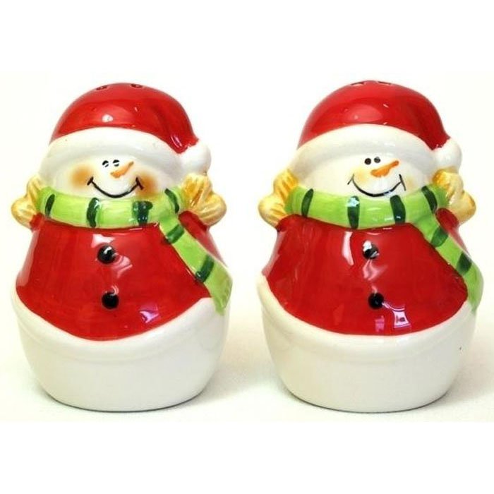 Salt and Pepper Shakers Jolly Snowman Holiday Porcelain Shaker Set 2pc
