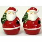 Salt and Pepper Shakers Santa with Christmas Tree Holiday Porcelain Shaker Set 2pc