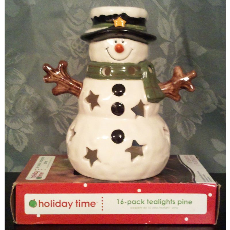 Yankee Candle Snowman Porcelain Tealight Candle Holder with 16-pk Pine Scented Tealight Candles