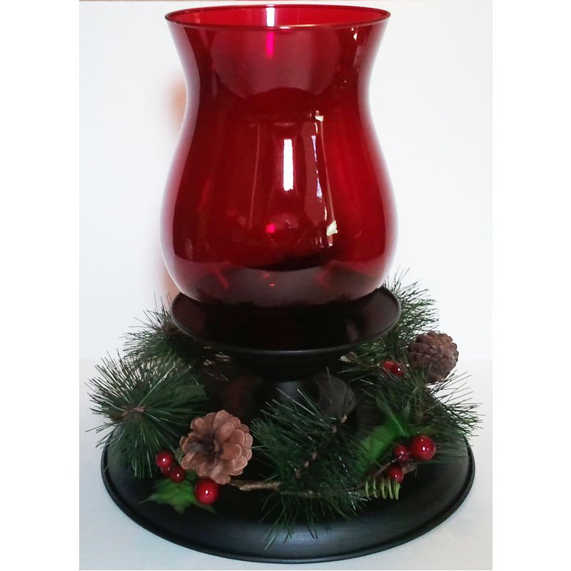 SOLD Holiday Wreath Pedestal Hurricane Candle Holder Ruby Red Better Homes and Gardens 2009 Ltd Ed