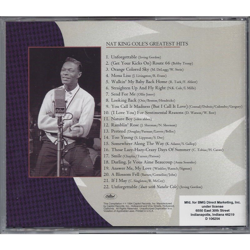 Nat King Cole The Greatest Hits CD Classic Smooth Jazz Music 1994 Club ...