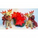 Poinsettia Sleigh and Reindeer Holiday Centerpiece Vintage Set of 3 Ceramic Figurines