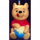 Winnie the Pooh Cookie Jar with Blue Honey Pot Vintage 1970s Glazed Ceramic 12in