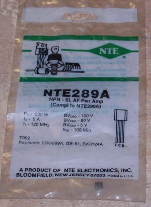 NTE 289A NPN AF Power Amp