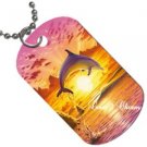 Dolphin Sun Design Dog Tag Pendant with Free Chain