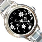 Black n White Flower Design Italian Charm Watch A26778743