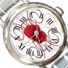 Red Rose w Swirls Roman Numerals Italian Charm Watch