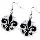 Black White Fleur De Lis Design Dangle Earrings A26778318
