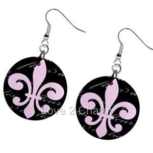 Light Pink Fleur De Lis Design Dangle Earrings A26778316