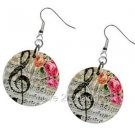 Musical Note w Flowers Design Dangle Earrings A26778440