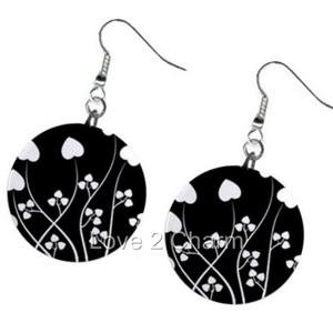 Flower Black and White Design Dangle Earrings A26778320