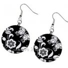 Flower Black and White Design Dangle Earrings A26778315