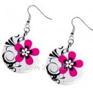 Pink Flower Black Swirls Design Dangle Earrings A26800735