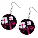 White Flower with Pink Swirls Design Dangle Earrings A26800736