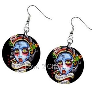 Tattoo Style Design Dangle Earrings A26800771