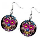 Skull Pink Flower Eyes Dangle Earrings A26800772
