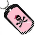 Goth Pink Bow Skull Design Dog Tag Pendant with Free Chain