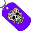 Blue Background Skull Design Dog Tag Pendant with Free Chain