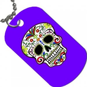 Blue Background Skull Design Dog Tag Pendant with Free Chain